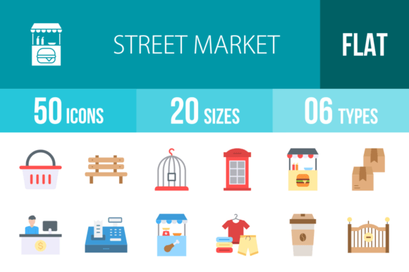Download 50 Street Market Flat Multicolor Icons - Premium Resources