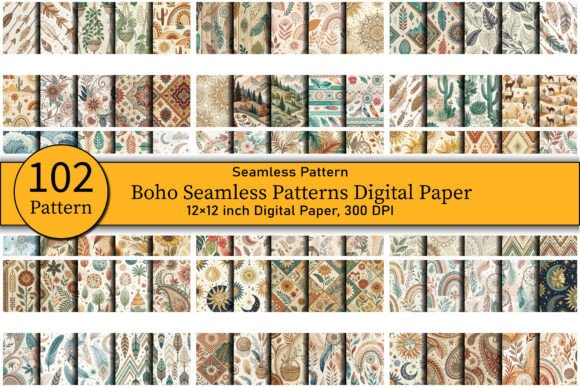 Download 102 Boho Seamless Digital Paper Patterns - Premium Resources