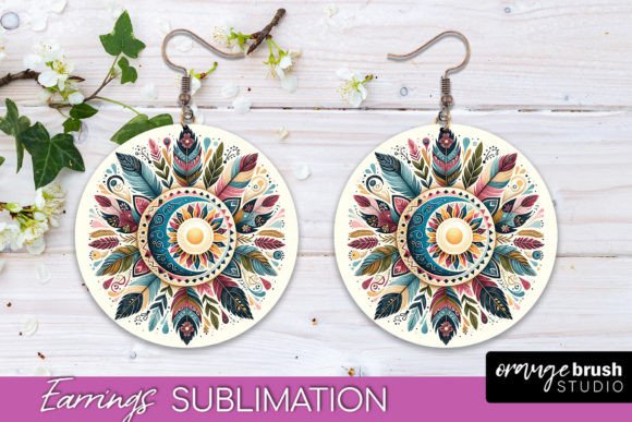 Download Boho Mandala Round Earrings Sun and Moon - Premium Resources